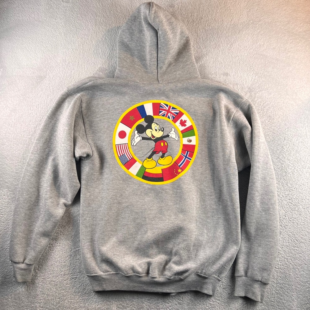Vintage Mickey Inc Epcot Center World Showcase Flag Zip Up Hoodie Gray Large